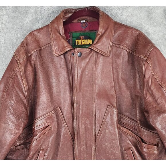 Telegraph by Cooper Leather Jacket Mens Size 40 Brown Full Zip Vintage Bomber - Picture 7 of 16